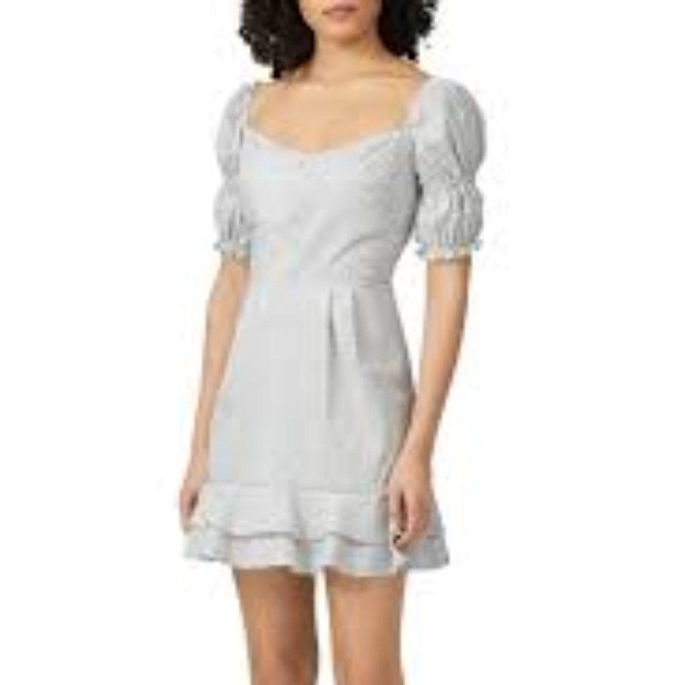 Stylestalker Kelly blue white micro print ruffled mini dress size XS